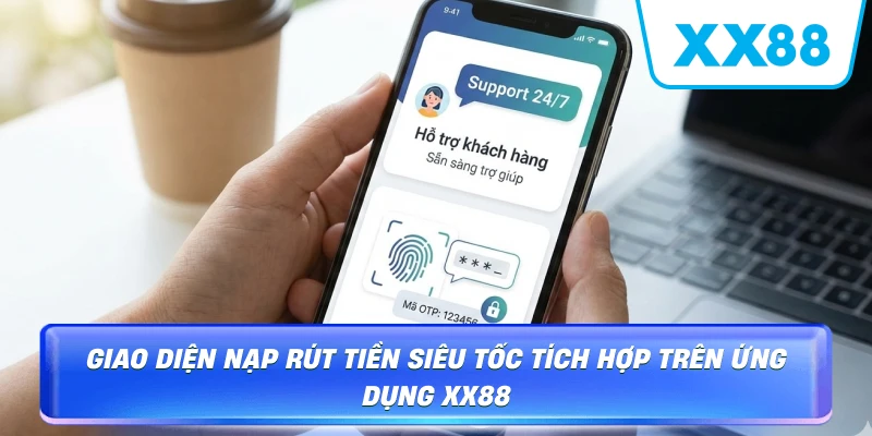 Giao diện nạp rút tiền siêu tốc tích hợp trên ứng dụng XX88