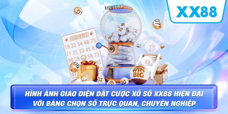 Hình ảnh giao diện đặt cược Xổ Số XX88 hiện đại với bảng chọn số trực quan, chuyên nghiệp